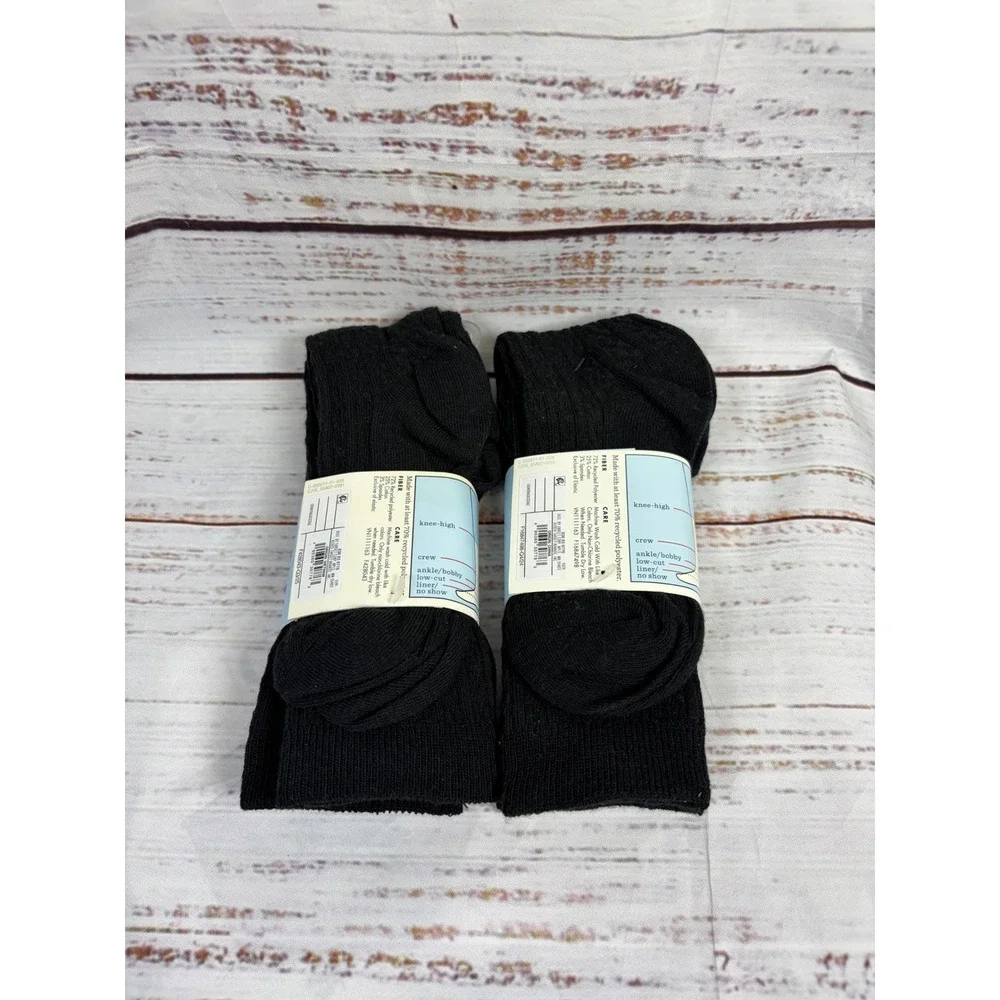 Cat & Jack Girls Black Ribbed Knee High Socks 4 Pair Bundle Size M 9-2.5